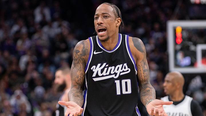Sacramento Kings forward DeMar DeRozan (10) reacts (Mandatory Credit: Ed Szczepanski-Imagn Images) Sacramento Kings forward DeMar DeRozan (10) reacts (Mandatory Credit: Ed Szczepanski-Imagn Images)