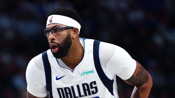 Oct 22, 2025; Dallas, Texas, USA; Dallas Mavericks forward Anthony Davis (3) in action during the game against the San Antonio Spurs at American Airlines Center. Mandatory Credit: Kevin Jairaj-Imagn Images