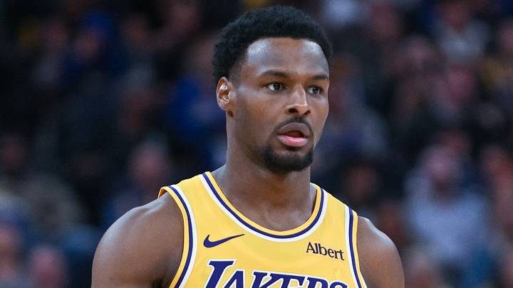 Oct 6, 2026; San Francisco, California, USA;  Los Angeles Lakers guard Bronny James (9) controls the ball against the Golden State Warriors during the second quarter at Chase Center.  Mandatory Credit: Ed Szczepanski-Imagn Images