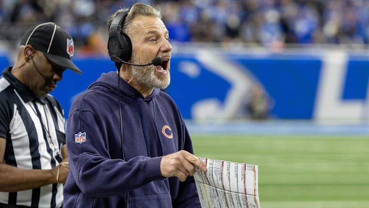 Former Chicago Bears head coach Matt Eberflus on the sidelines during the second half against the Detroit Lions.