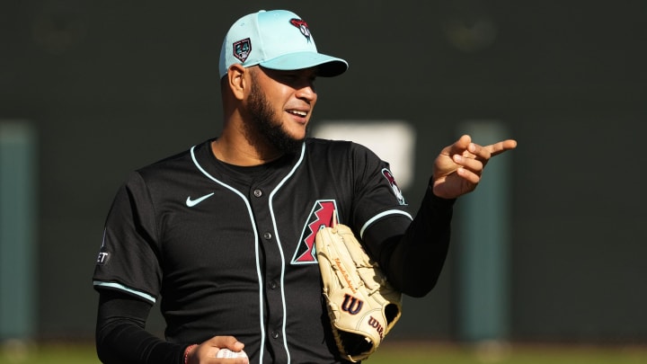 Arizona Diamondbacks pitcher Eduardo Rodriguez during spring training workouts at Salt River Fields at Talking Stick in Scottsdale on Feb. 14, 2024. Arizona Diamondbacks pitcher Eduardo Rodriguez during spring training workouts at Salt River Fields at Talking Stick in Scottsdale on Feb. 14, 2024.