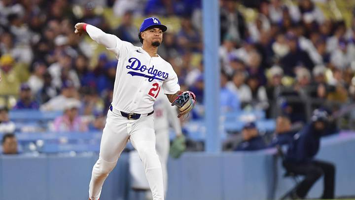 Los Angeles Dodgers third baseman Santiago Espinal. Los Angeles Dodgers third baseman Santiago Espinal.