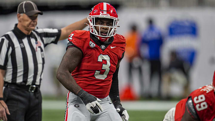 Nov 28, 2025; Atlanta, Georgia, USA; Georgia Bulldogs linebacker CJ Allen (3) on the field against the Georgia Tech Yellow Jackets during the first half at Mercedes-Benz Stadium. Mandatory Credit: Dale Zanine-Imagn Images