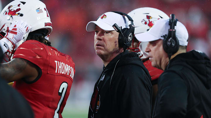 U of L head football coach Jeff Brohm watched action during their game against Duke at the L&N