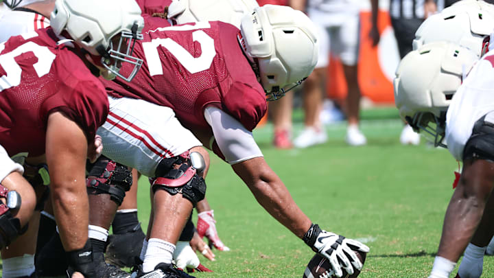 8/16/25 MFB Fall Camp Scrimmage 2 Alabama Offensive Lineman Parker Brailsford (72)