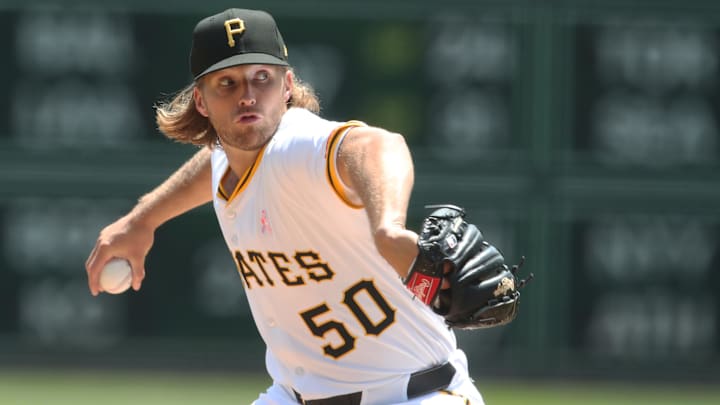 May 11, 2025; Pittsburgh, Pennsylvania, USA; Pittsburgh Pirates starting pitcher Carmen Mlodzinski (50) delivers a pitch against the Atlanta Braves during the first inning at PNC Park. Mandatory Credit: Charles LeClaire-Imagn Images May 11, 2025; Pittsburgh, Pennsylvania, USA; Pittsburgh Pirates starting pitcher Carmen Mlodzinski (50) delivers a pitch against the Atlanta Braves during the first inning at PNC Park. Mandatory Credit: Charles LeClaire-Imagn Images