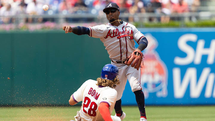 Jul 25, 2021; Philadelphia, Pennsylvania, USA; Atlanta Braves second baseman Ozzie Albies (1) Jul 25, 2021; Philadelphia, Pennsylvania, USA; Atlanta Braves second baseman Ozzie Albies (1)