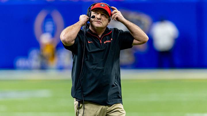 Jan 2, 2025; New Orleans, LA, USA; Georgia Bulldogs head coach Kirby Smart looks on against the Notre Dame Fighting Irish during the first half at Caesars Superdome. Mandatory Credit: Stephen Lew-Imagn Images Jan 2, 2025; New Orleans, LA, USA; Georgia Bulldogs head coach Kirby Smart looks on against the Notre Dame Fighting Irish during the first half at Caesars Superdome. Mandatory Credit: Stephen Lew-Imagn Images