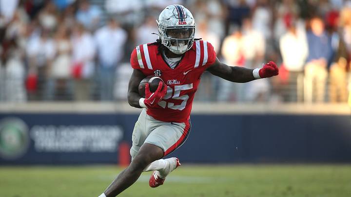 Oct 17, 2026; Oxford, Mississippi, USA;  Mississippi Rebels running back Makhi Frazier (25) carries the ball during the second half against the Missouri Tigers at Vaught-Hemingway Stadium.  Mandatory Credit: Petre Thomas-Imagn Images