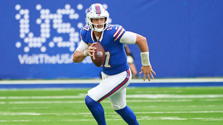 Oct 8, 2023; London, United Kingdom;  Buffalo Bills quarterback Josh Allen (17) during the first