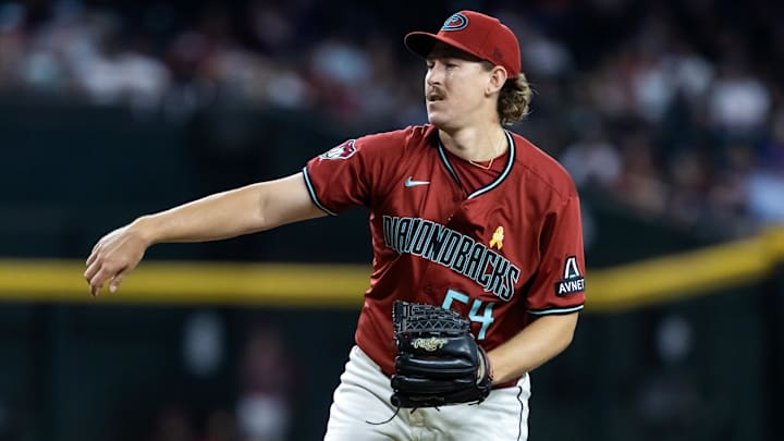 Sep 7, 2025; Phoenix, Arizona, USA; Arizona Diamondbacks pitcher Taylor Rashi against the Boston Red Sox at Chase Field. Mandatory Credit: Mark J. Rebilas-Imagn Images