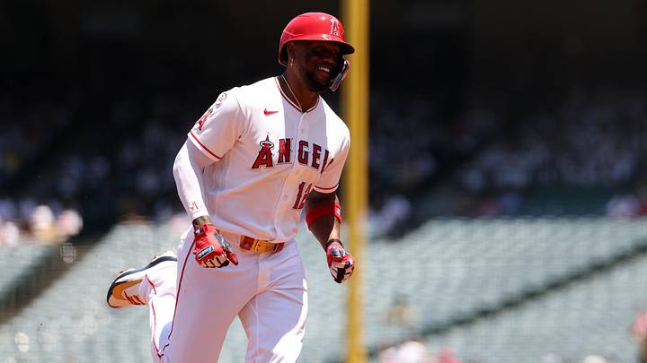 Jun 24, 2026; Anaheim, California, USA;  Los Angeles Angels designated hitter Jorge Soler (12) runs around bases after hitting a two-run home run during the first inning against the Baltimore Orioles at Angel Stadium. Mandatory Credit: Kiyoshi Mio-Imagn Images