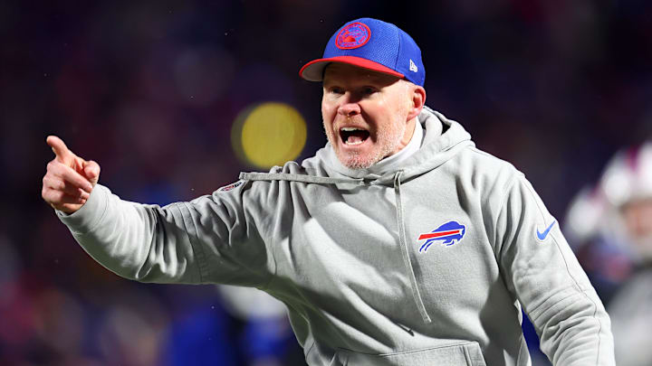 Buffalo Bills head coach Sean McDermott reacts against the Kansas City Chiefs during the second half for the 2024 AFC divisional round game at Highmark Stadium.