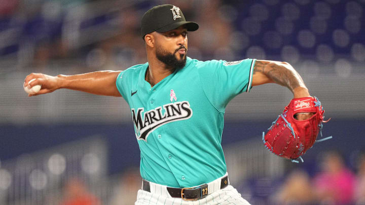Miami Marlins pitcher Sandy Alcantara (22) throws at loanDepot Park. 