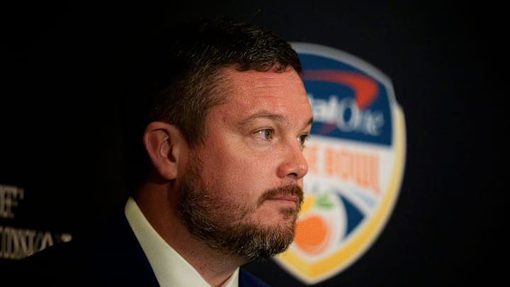 Oregon head coach Dan Lanning during the head coaches press conference ahead of Orange Bowl on Dec. 31, 2025, in Dania Beach, Florida.