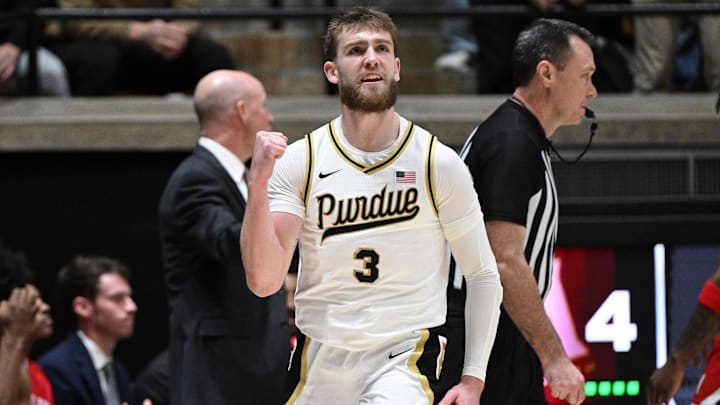Purdue Boilermakers guard Braden Smith (3) celebrates a basket 