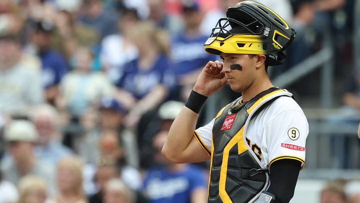 Jun 11, 2026; Pittsburgh, Pennsylvania, USA; Pittsburgh Pirates catcher Rafael Flores Jr. (43) looks on against the Los Angeles Dodgers during the second inning at PNC Park. Mandatory Credit: Charles LeClaire-Imagn Images Jun 11, 2026; Pittsburgh, Pennsylvania, USA; Pittsburgh Pirates catcher Rafael Flores Jr. (43) looks on against the Los Angeles Dodgers during the second inning at PNC Park. Mandatory Credit: Charles LeClaire-Imagn Images