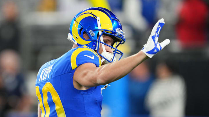 Jan 13, 2025; Glendale, AZ, USA; Los Angeles Rams wide receiver Cooper Kupp (10) practices before the NFC wild card game against the Minnesota Vikings at State Farm Stadium.