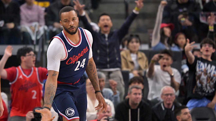 Apr 26, 2025; Inglewood, California, USA; Los Angeles Clippers guard Norman Powell (24) heads down court after a 3-point basket in the first half of game four of round one of the 2024 NBA Playoffs against the Denver Nuggets at Intuit Dome. Mandatory Credit: Jayne Kamin-Oncea-Imagn Images Apr 26, 2025; Inglewood, California, USA; Los Angeles Clippers guard Norman Powell (24) heads down court after a 3-point basket in the first half of game four of round one of the 2024 NBA Playoffs against the Denver Nuggets at Intuit Dome. Mandatory Credit: Jayne Kamin-Oncea-Imagn Images