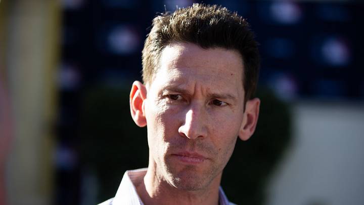 Nov 7, 2023; Scottsdale, AZ, USA; Boston Red Six chief baseball officer Craig Breslow speaks to the media during the MLB General Manager's Meetings at Omni Scottsdale Resort & Spa. Mandatory Credit: Mark J. Rebilas-Imagn Images
