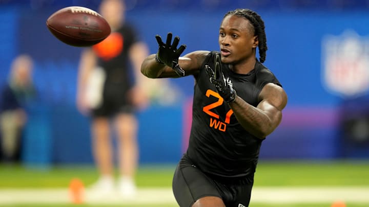 Auburn wideout Keandre Lambert-Smith during the 2025 NFL Combine at Lucas Oil Stadium. Auburn wideout Keandre Lambert-Smith during the 2025 NFL Combine at Lucas Oil Stadium.