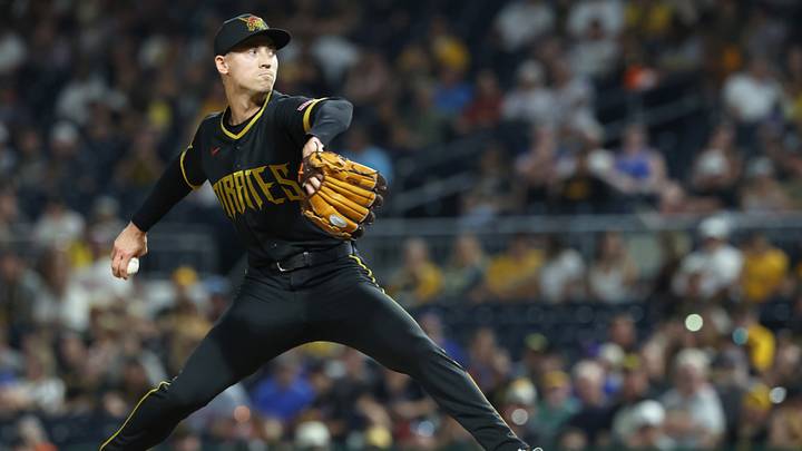 Aug 7, 2026; Pittsburgh, Pennsylvania, USA;  Pittsburgh Pirates relief pitcher Luke Weaver (18) pitches against the New York Mets during the ninth inning at PNC Park. Mandatory Credit: Charles LeClaire-Imagn Images