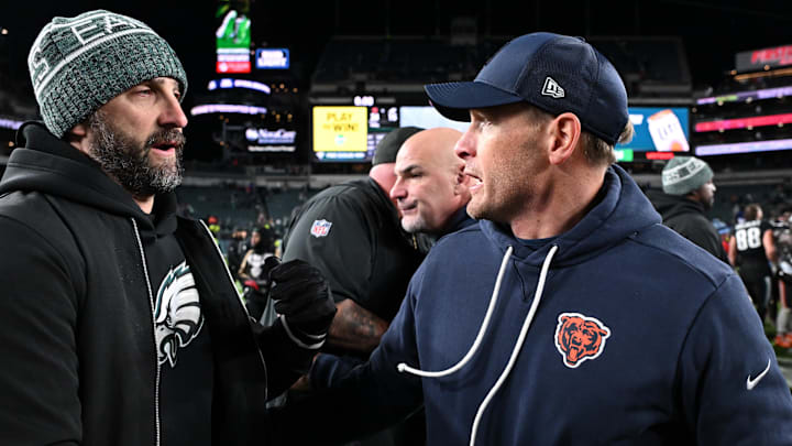 Nov 28, 2025; Philadelphia, Pennsylvania, USA; Philadelphia Eagles head coach Nick Sirianni speaks with Chicago Bears head coach Ben Johnson after the game at Lincoln Financial Field. Mandatory Credit: Eric Hartline-Imagn Images Nov 28, 2025; Philadelphia, Pennsylvania, USA; Philadelphia Eagles head coach Nick Sirianni speaks with Chicago Bears head coach Ben Johnson after the game at Lincoln Financial Field. Mandatory Credit: Eric Hartline-Imagn Images