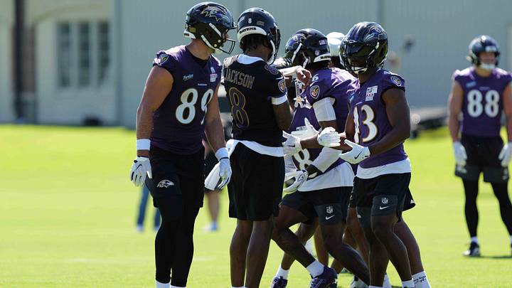 Jul 30, 2026; Owings Mills, MD, USA; Baltimore Ravens quarterback Lamar Jackson (8) calls plays during practice at Under Armour Peformance Center. Mandatory Credit: Mitch Stringer-Imagn Images Jul 30, 2026; Owings Mills, MD, USA; Baltimore Ravens quarterback Lamar Jackson (8) calls plays during practice at Under Armour Peformance Center. Mandatory Credit: Mitch Stringer-Imagn Images