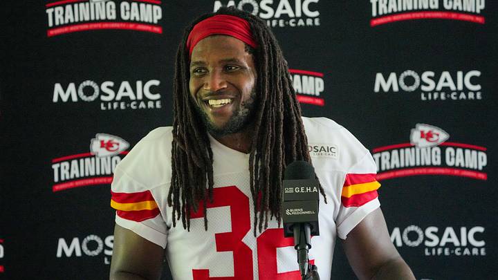 Jul 29, 2026; St. Joseph, MO, USA; Kansas City Chiefs linebacker Nick Bolton (32) speaks to media after training camp at Missouri Western State University. Mandatory Credit: Denny Medley-Imagn Images Jul 29, 2026; St. Joseph, MO, USA; Kansas City Chiefs linebacker Nick Bolton (32) speaks to media after training camp at Missouri Western State University. Mandatory Credit: Denny Medley-Imagn Images