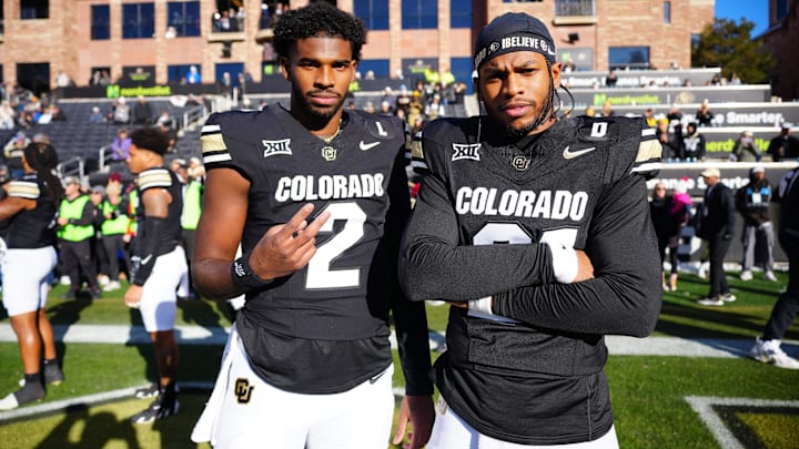 Cleveland Browns quarterback Shedeur Sanders and his brother, Tampa Bay Buccaneers safety Shilo Sanders. (Mandatory Credit: Ron Chenoy-Imagn Images