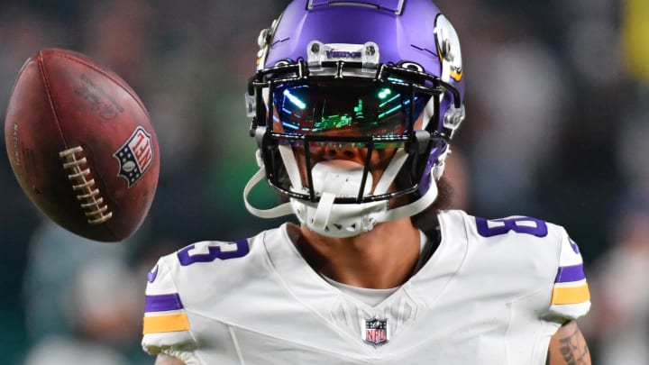 Sep 14, 2023; Philadelphia, Pennsylvania, USA; Minnesota Vikings wide receiver Jalen Nailor (83) against the Philadelphia Eagles at Lincoln Financial Field. Mandatory Credit: Eric Hartline-USA TODAY Sports