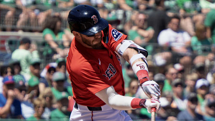 Boston Red Sox Trevor Story (10) connects with the ball in the first inning against the Baltimore Orioles at JetBlue Park at Fenway South on March 17. Boston Red Sox Trevor Story (10) connects with the ball in the first inning against the Baltimore Orioles at JetBlue Park at Fenway South on March 17.