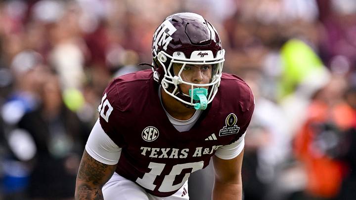 Dec 20, 2025; College Station, TX, USA; Texas A&M Aggies defensive end Marco Jones (10) lines up during the game between the Aggies and the Hurricanes at Kyle Field. Mandatory Credit: Jerome Miron-Imagn Images Dec 20, 2025; College Station, TX, USA; Texas A&M Aggies defensive end Marco Jones (10) lines up during the game between the Aggies and the Hurricanes at Kyle Field. Mandatory Credit: Jerome Miron-Imagn Images
