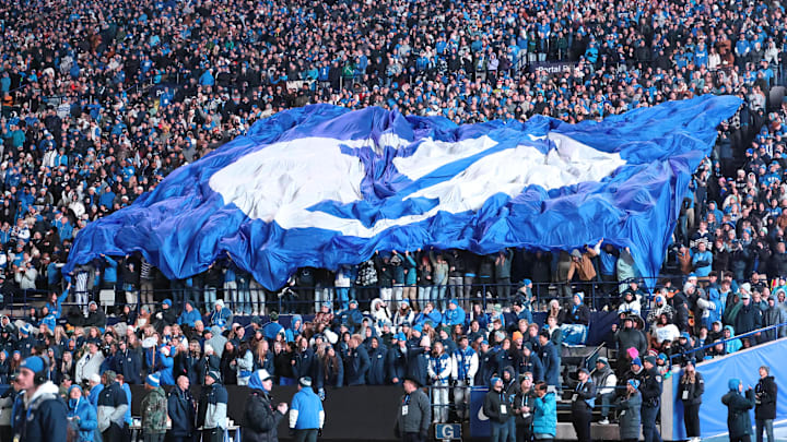 Nov 16, 2024; Provo, Utah, USA; The Brigham Young Cougars student section displays a TIFO before the fourth quarter against the Kansas Jayhawks at LaVell Edwards Stadium. Mandatory Credit: Rob Gray-Imagn Images Nov 16, 2024; Provo, Utah, USA; The Brigham Young Cougars student section displays a TIFO before the fourth quarter against the Kansas Jayhawks at LaVell Edwards Stadium. Mandatory Credit: Rob Gray-Imagn Images
