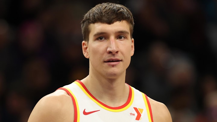 Former Atlanta Hawks guard Bogdan Bogdanovic #13 looks on against the Phoenix Suns.