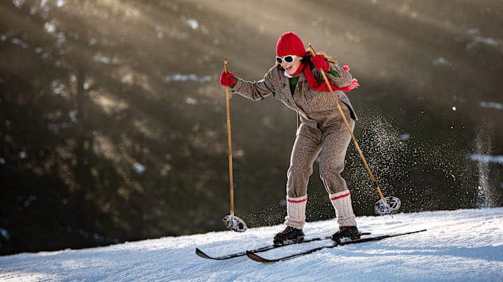A competitor skiing down the slope