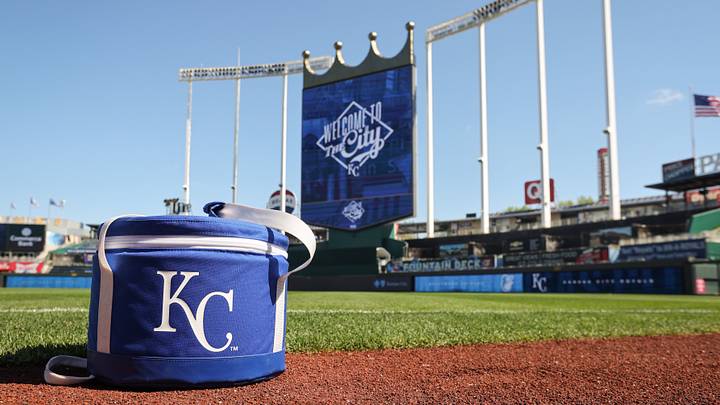 Apr 21, 2024; Kansas City, Missouri, USA; Kansas City Royals ball bag sits on the field prior to the game against the Baltimore Orioles at Kauffman Stadium. Mandatory Credit: William Purnell-USA TODAY Sports Apr 21, 2024; Kansas City, Missouri, USA; Kansas City Royals ball bag sits on the field prior to the game against the Baltimore Orioles at Kauffman Stadium. Mandatory Credit: William Purnell-USA TODAY Sports