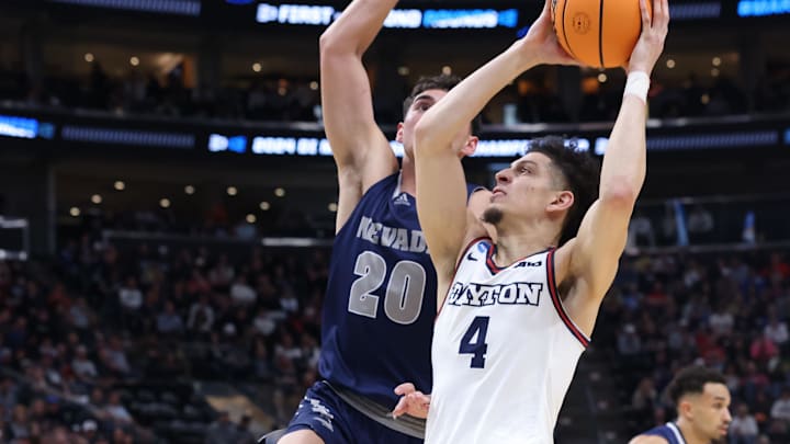 Mar 21, 2024; Salt Lake City, UT, USA; Dayton Flyers guard Koby Brea (4) drives to the basket