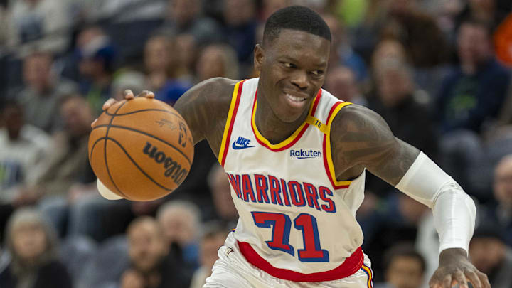 Jan 15, 2025; Minneapolis, Minnesota, USA; Golden State Warriors guard Dennis Schroder (71) dribbles the ball against the Minnesota Timberwolves in the second half at Target Center. Mandatory Credit: Jesse Johnson-Imagn Images Jan 15, 2025; Minneapolis, Minnesota, USA; Golden State Warriors guard Dennis Schroder (71) dribbles the ball against the Minnesota Timberwolves in the second half at Target Center. Mandatory Credit: Jesse Johnson-Imagn Images