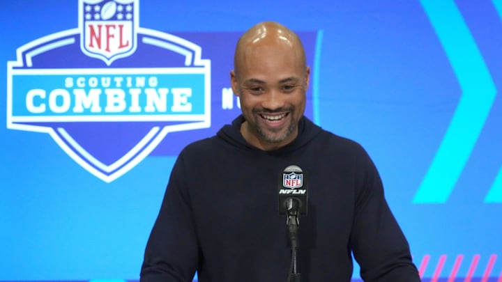 Feb 27, 2024; Indianapolis, IN, USA; Atlanta Falcons general manager Terry Fontenot during the NFL Scouting Combine at Indiana Convention Center. Mandatory Credit: Kirby Lee-Imagn Images