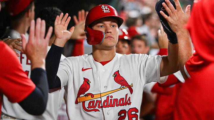 Aug 26, 2026; St. Louis, Missouri, USA; St. Louis Cardinals shortstop JJ Wetherholt (26) is congratulated by teammates after scoring against the Baltimore Orioles during the fifth inning at Busch Stadium. Mandatory Credit: Jeff Curry-Imagn Images Aug 26, 2026; St. Louis, Missouri, USA; St. Louis Cardinals shortstop JJ Wetherholt (26) is congratulated by teammates after scoring against the Baltimore Orioles during the fifth inning at Busch Stadium. Mandatory Credit: Jeff Curry-Imagn Images