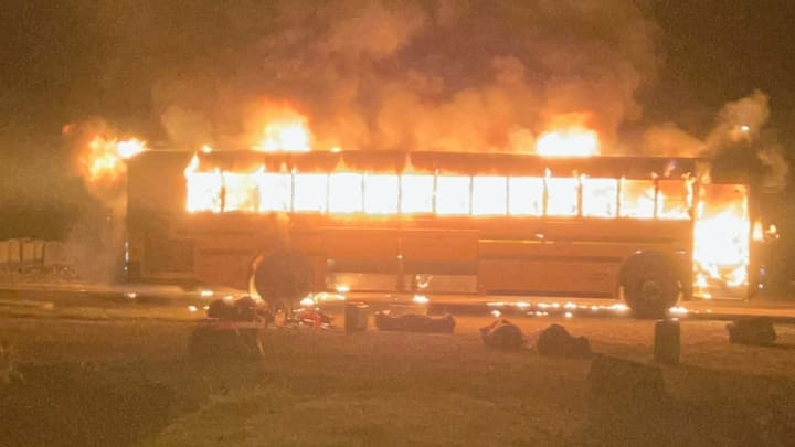 A school bus holding the Pana (Illinois) varsity football team caught fire following a season-opening road win on Friday night. No injuries were reported.