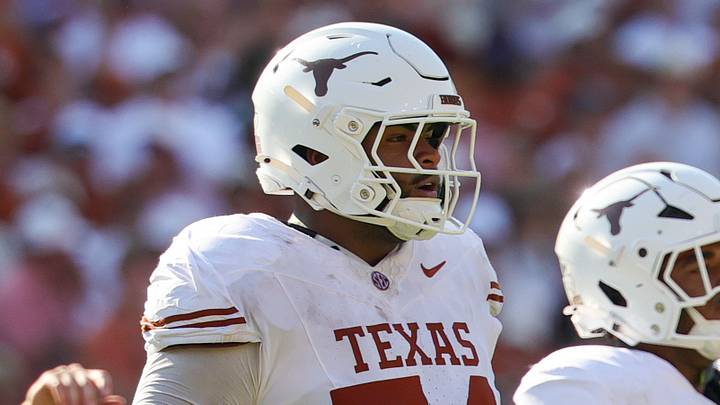 Texas Longhorns offensive lineman Trevor Goosby (74) in action during the game against the Oklahoma Sooners at the Cotton Bowl. Texas Longhorns offensive lineman Trevor Goosby (74) in action during the game against the Oklahoma Sooners at the Cotton Bowl.