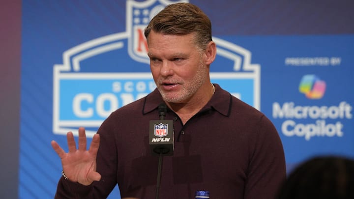 Indianapolis Colts general manager Chris Ballard meets with the media at the 2026 NFL Combine.