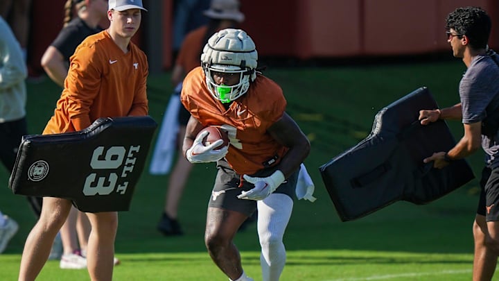 Texas running back CJ Baxter during goes through drills during football practice at Denius Fields on Monday, August 5, 2024.