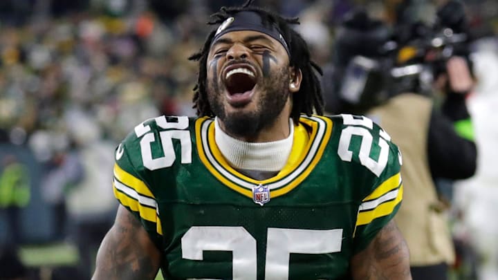 Green Bay Packers cornerback Keisean Nixon (25) celebrates after defeating the Kansas City Chiefs