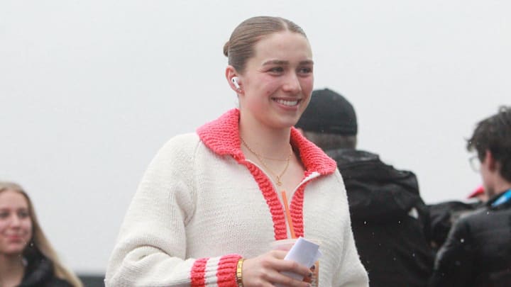 Wisconsin Caroline Harvey enters Pegula Ice Arena in advance of the Badgers national semifinal against Penn State March 20, 2026. Wisconsin Caroline Harvey enters Pegula Ice Arena in advance of the Badgers national semifinal against Penn State March 20, 2026.