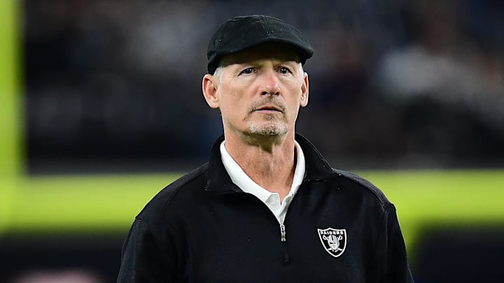 Nov 14, 2021; Paradise, Nevada, USA; Las Vegas Raiders general manager Mike Mayock during pregame at