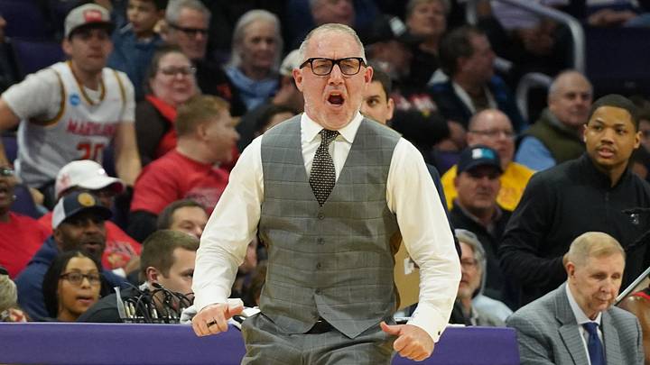 Feb 18, 2026; Evanston, Illinois, USA; Maryland Terrapins head coach Buzz Williams yells to his team during a game against the Northwestern Wildcats at Welsh-Ryan Arena. Photo by David Banks Feb 18, 2026; Evanston, Illinois, USA; Maryland Terrapins head coach Buzz Williams yells to his team during a game against the Northwestern Wildcats at Welsh-Ryan Arena. Photo by David Banks