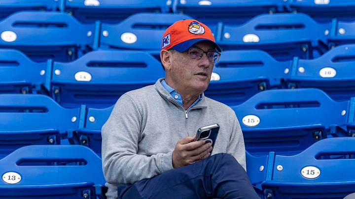 New York Mets owner Steve Cohen sitting in stands during spring training New York Mets owner Steve Cohen sitting in stands during spring training